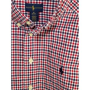 Ralph Lauren Kids Boys Red Navy Gingham Check Button Down Shirt Size M 10-12